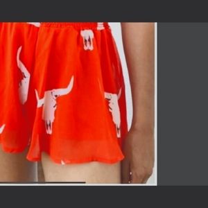 Texas Steer Skull Shorts S Orange Peach Love Chiffon Western Cowgirl